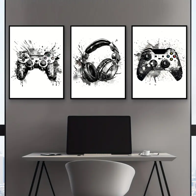 Gaming Accessories Bedroom - 3 quadri su tela senza cornice,